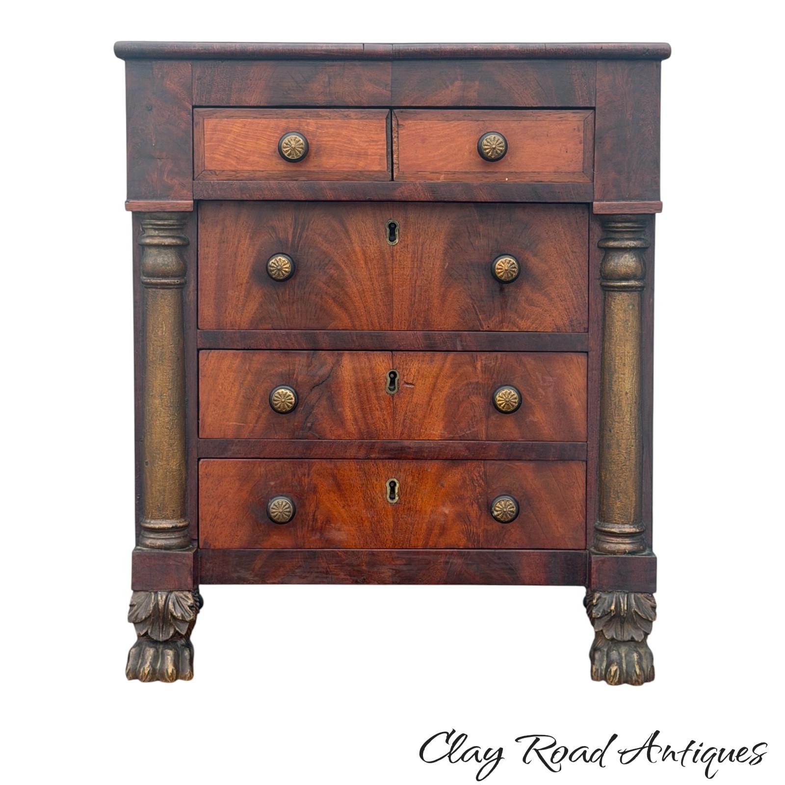 Antique classical Empire Salesman Sample Miniature Chest Dresser paw gilt rare