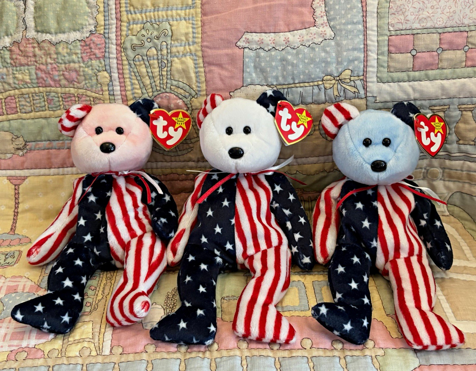 Ty Spangle Teenie Beanie Bear Lot of 3 USA Stars & Stripes Vintage 1999 Ty Spangle Teenie Beanie Bear Lot of 3 USA Stars & Stripes Vintage 1999