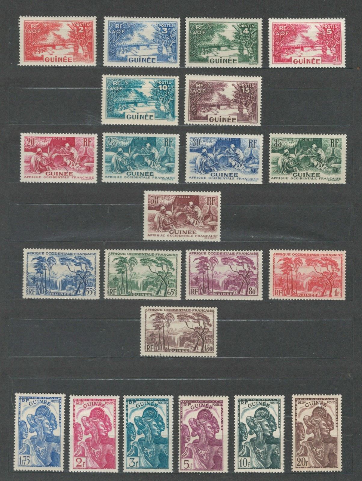GUINEA FRENCH COLONIES PAYSAGES VIEWS CULTURES WOMEN MH SET  (GUINE 128)