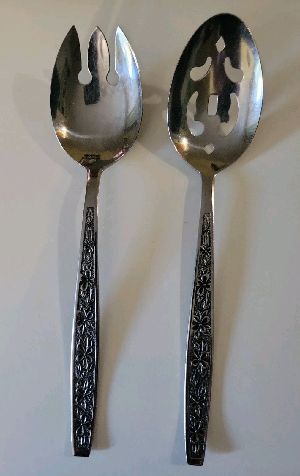 Vintage Rogers Co Stainless Korea Dream Rose Cold Meat Fork & Slotted Spoon Set