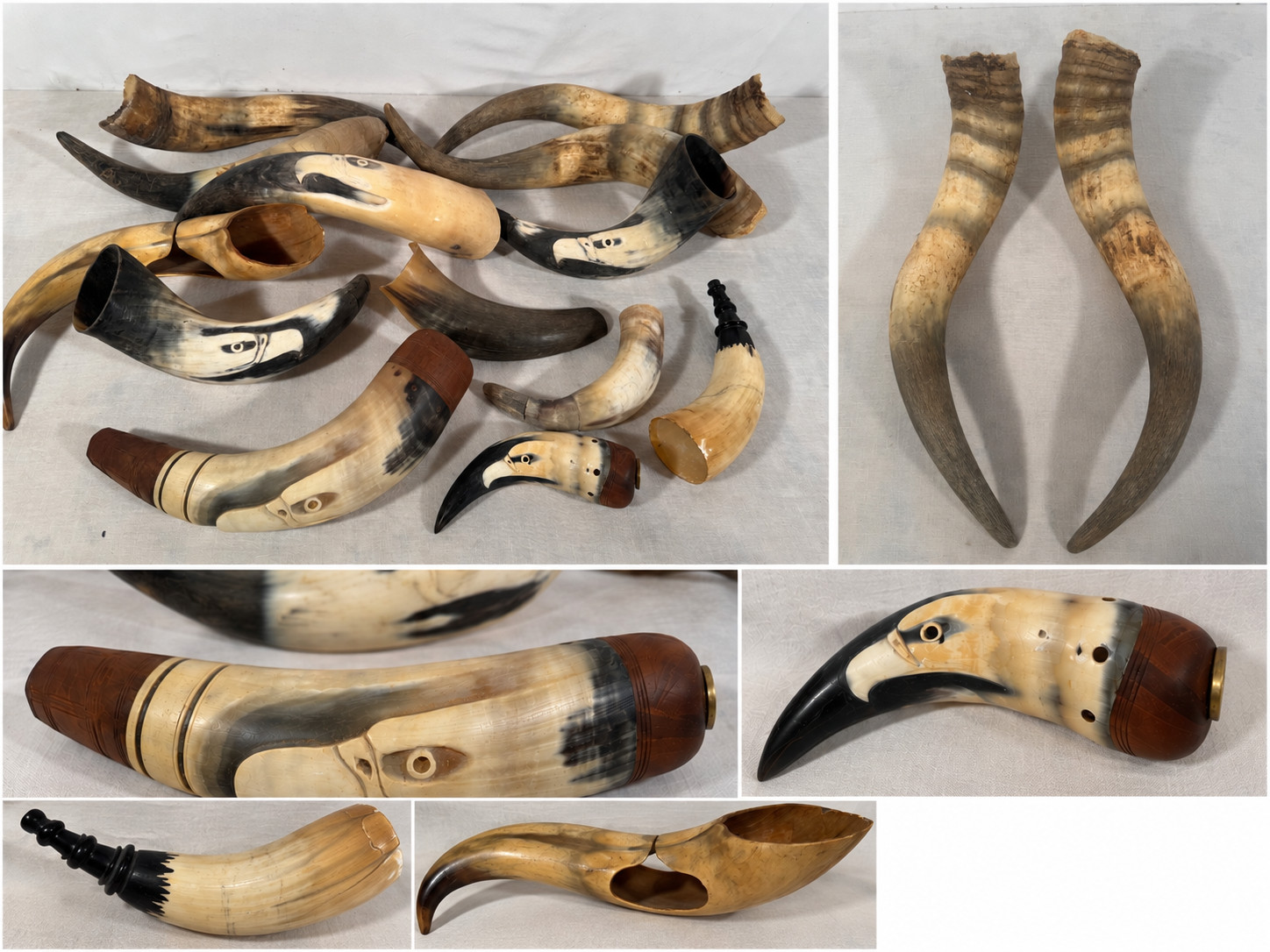 Large Estate Cow Steer Horn Craft Lot Powder Horn Carving Eagle Art Projects