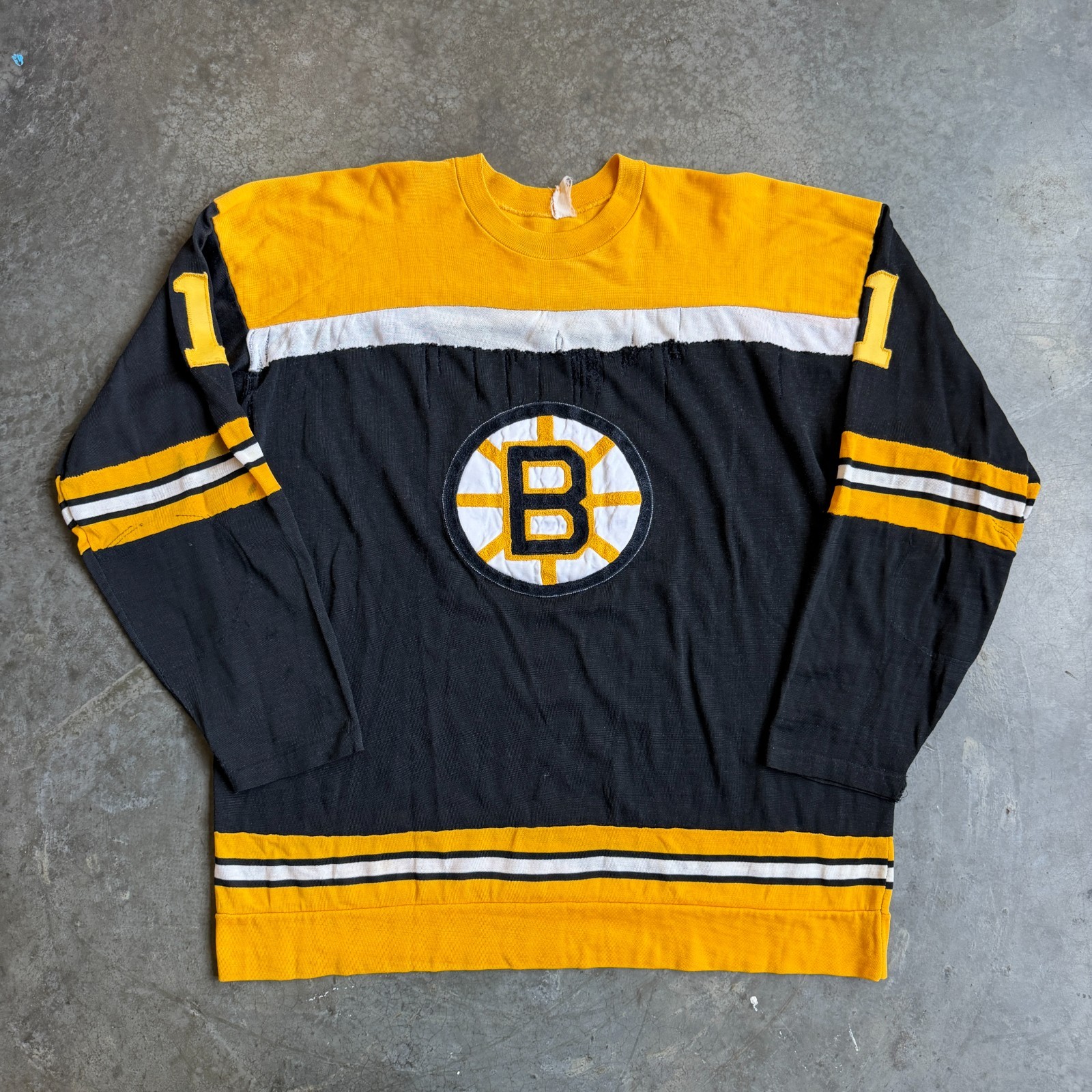 VTG RARE 1950s Boston Bruins Authentic Hockey Jersey NHL #1 Terry Sawchuk 24x28
