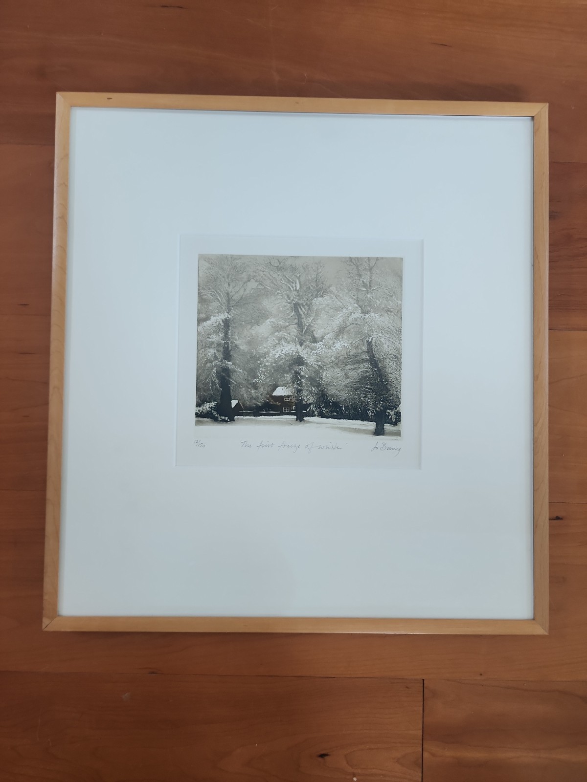 Nicely Framed Original Jo Barry Etching Print Painting First Freeze Of Winter Nicely Framed Original Jo Barry Etching Print Painting First Freeze Of Winter