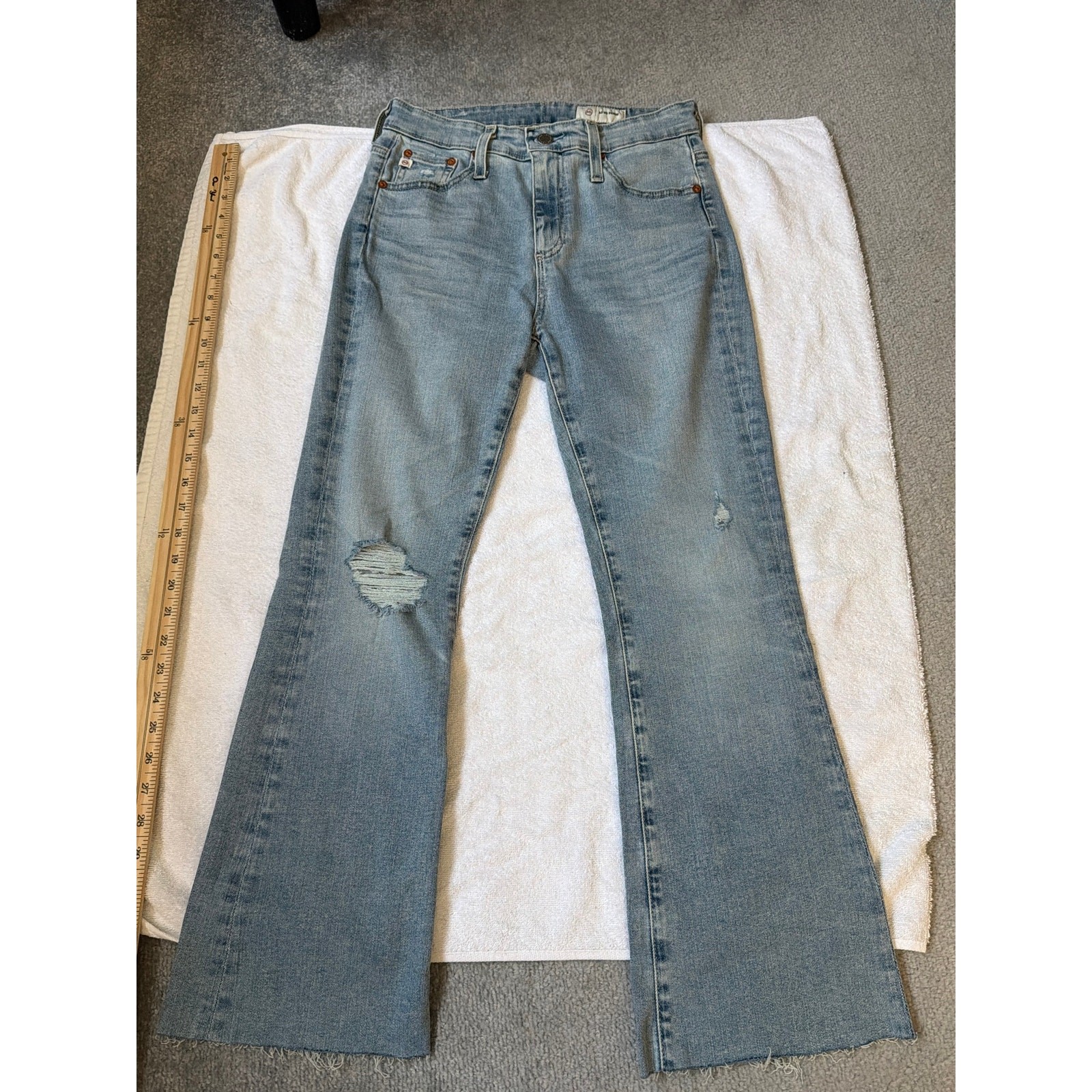 AG Jeans (Adriano Goldschmied) Jeans Size 27 Light Wash distressed flare raw hem AG Jeans (Adriano Goldschmied) Jeans Size 27 Light Wash distressed flare raw hem