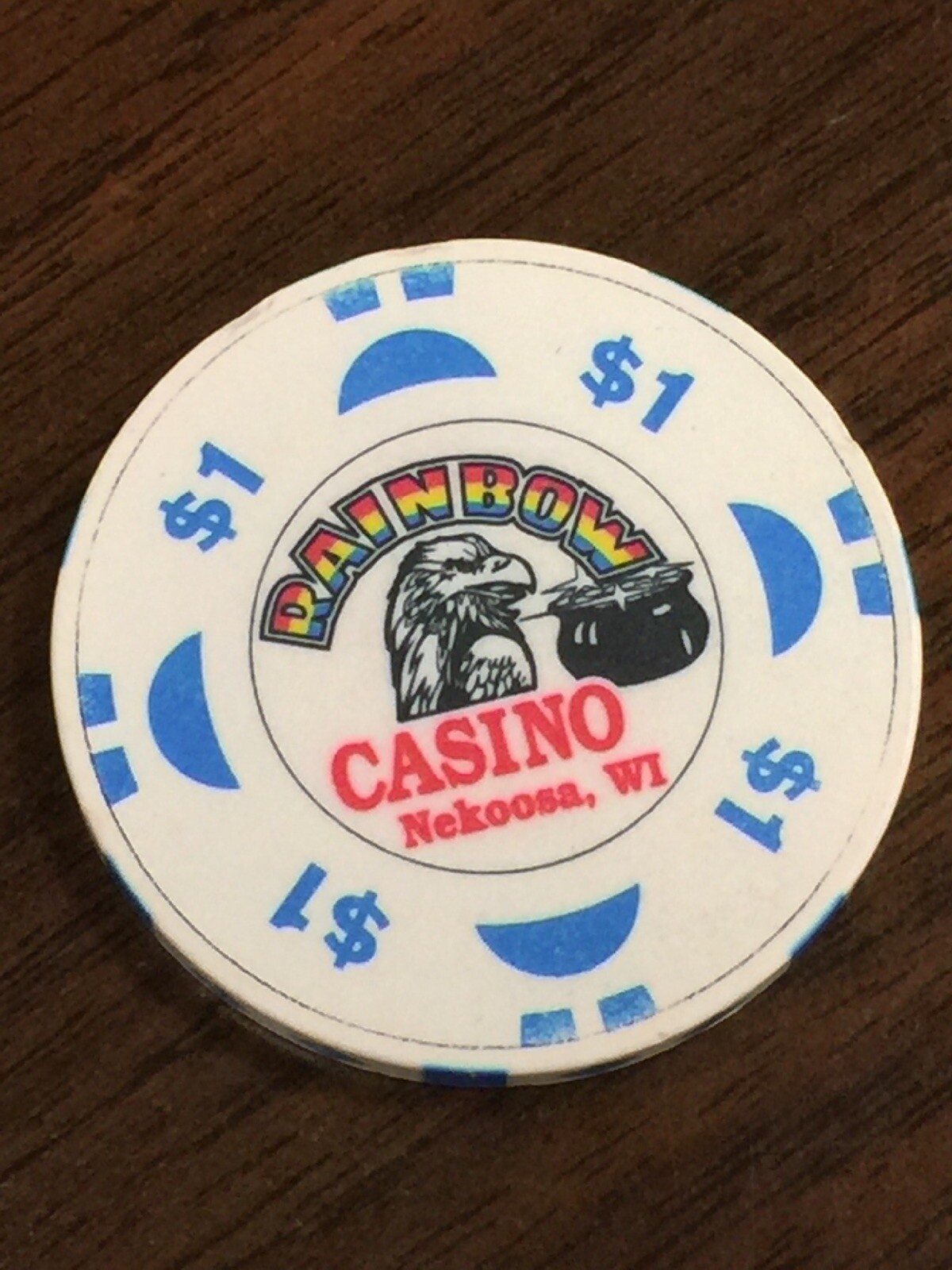 RAINBOW CASINO NEKOOSA WI Casino CHIP $1.00 Eagle Pot Of Gold Obsolete 1 Dollar