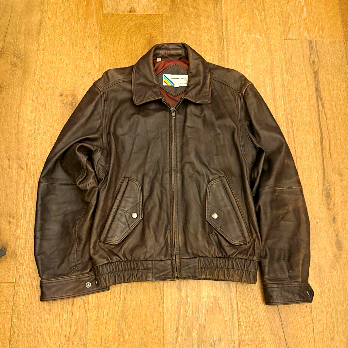 Vintage Members Only Brown Leather Bomber Jacket Size 38