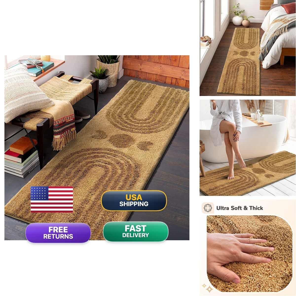 ARTCREATOR Boho Bathroom Runner Rug 20\