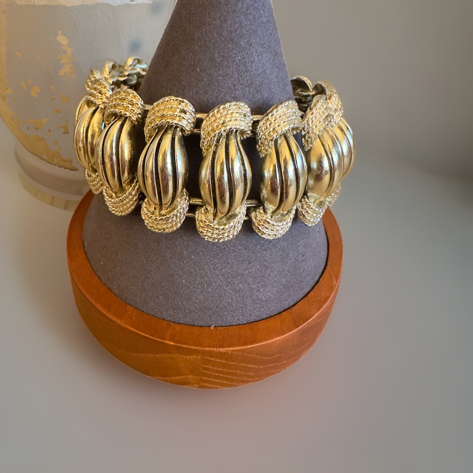 Vtg Signed Coro Pegasus MidCentury Wide Link Bracelet Chunky Gold Tone Statement