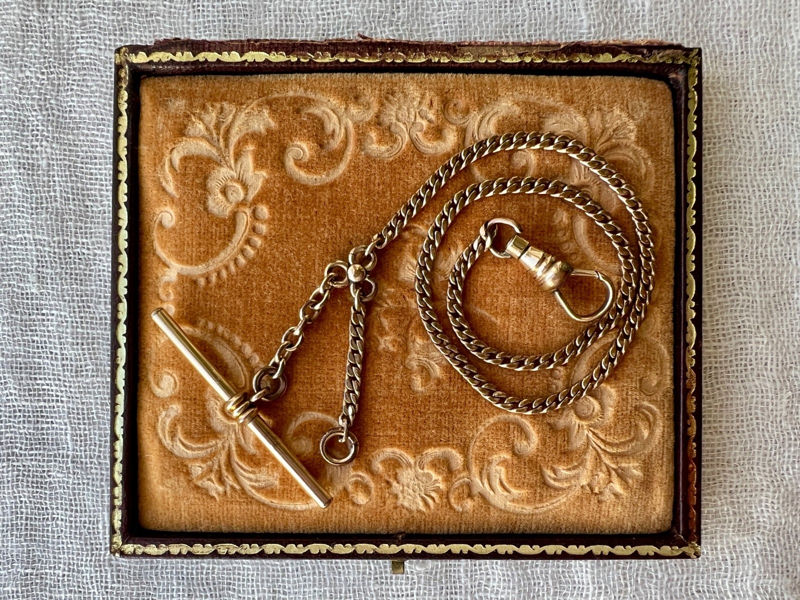 Antique Victorian S.O.B. Co Gold Filled Albertina Watch Chain T Bar Dog Clip 11\