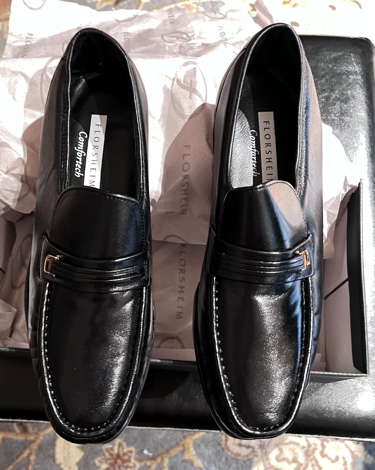 Florsheim Riva 17088 Black Leather Loafers, Men\'s 9D NOS New in Box Comfortech