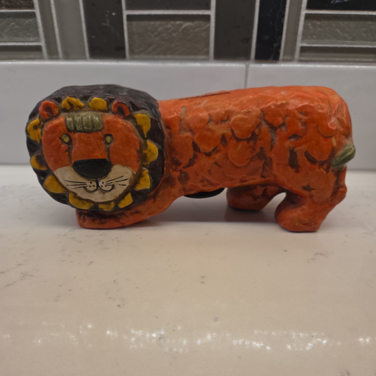 Georges Briard Orange Lion Coin Bank Vintage MCM 1960’s 9”x3.5”