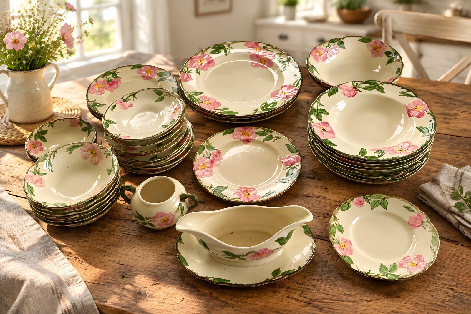 Vintage 40pc miscellaneous Franciscan Desert Rose earthenware dinnerware Vintage 40pc miscellaneous Franciscan Desert Rose earthenware dinnerware