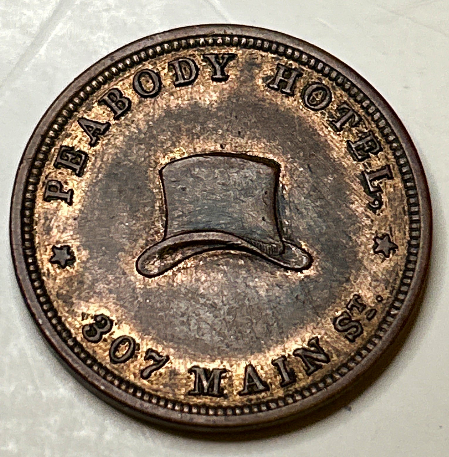 #112. 1850's Memphis Tennessee Merchant Token Francisco & Wiggins Hatters 