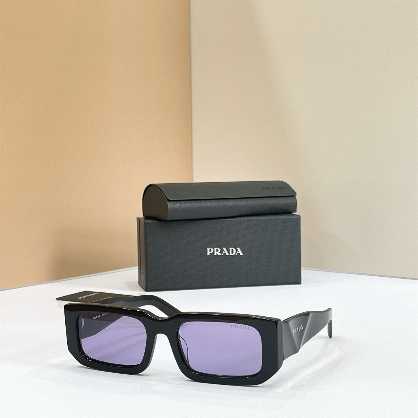 Prada SPR 06Y Sunglasses Black Rectangular Frame Purple Lens SIZE 53口21-145