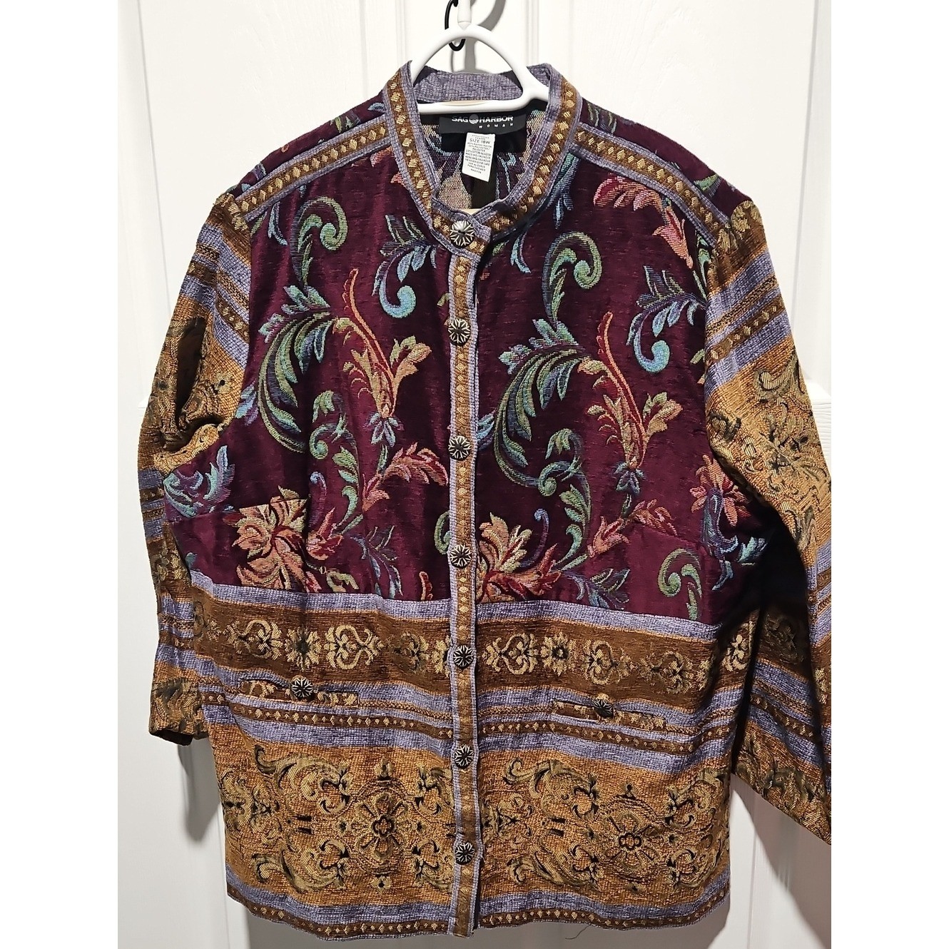 VTG Sag Harbor Tapestry Jacket 18W Brocade Floral Boho Whimsigoth 90s