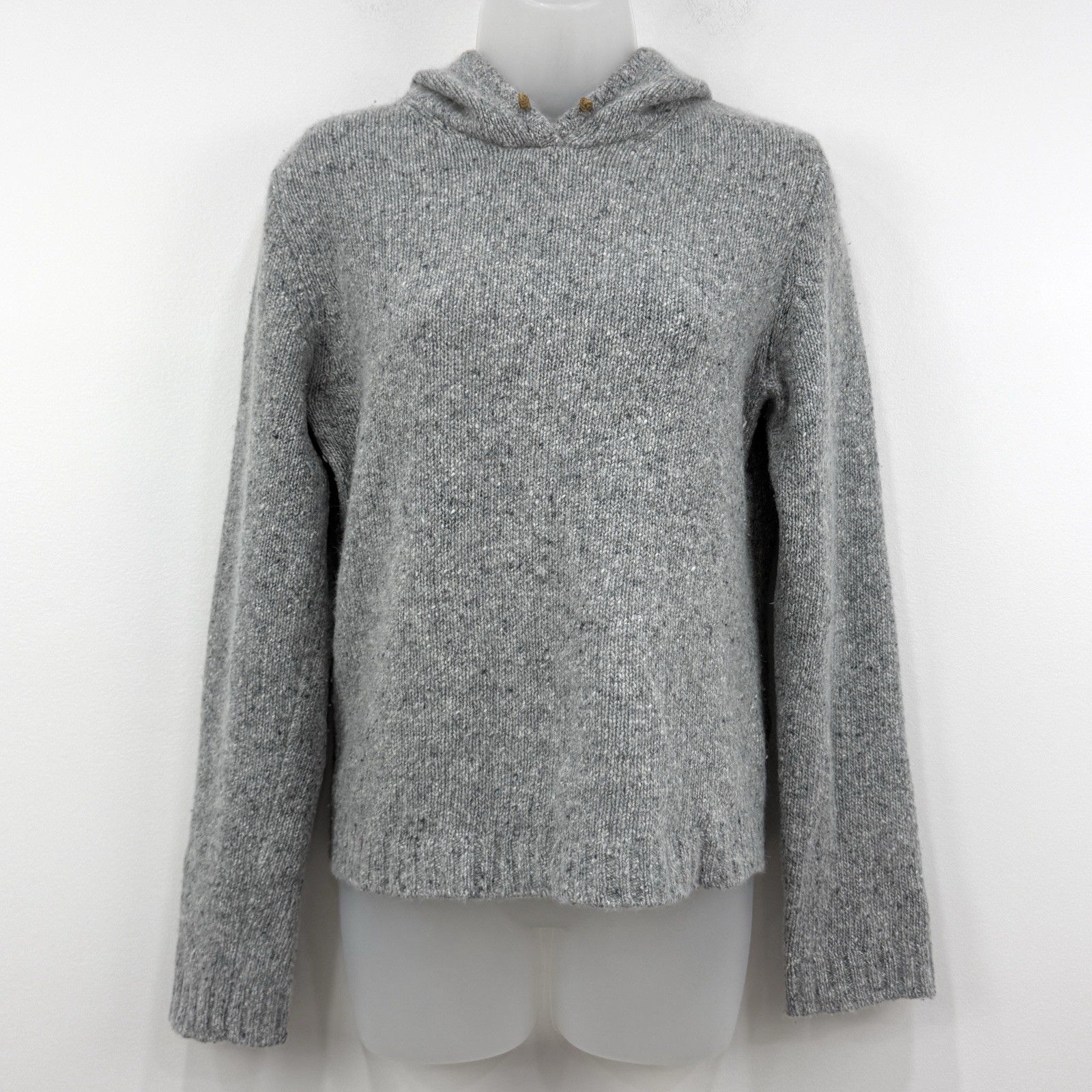 VTG Y2K J Crew Merino Wool Rabbit Hair Hoodie Women\'s M Gray Grunge Old Money