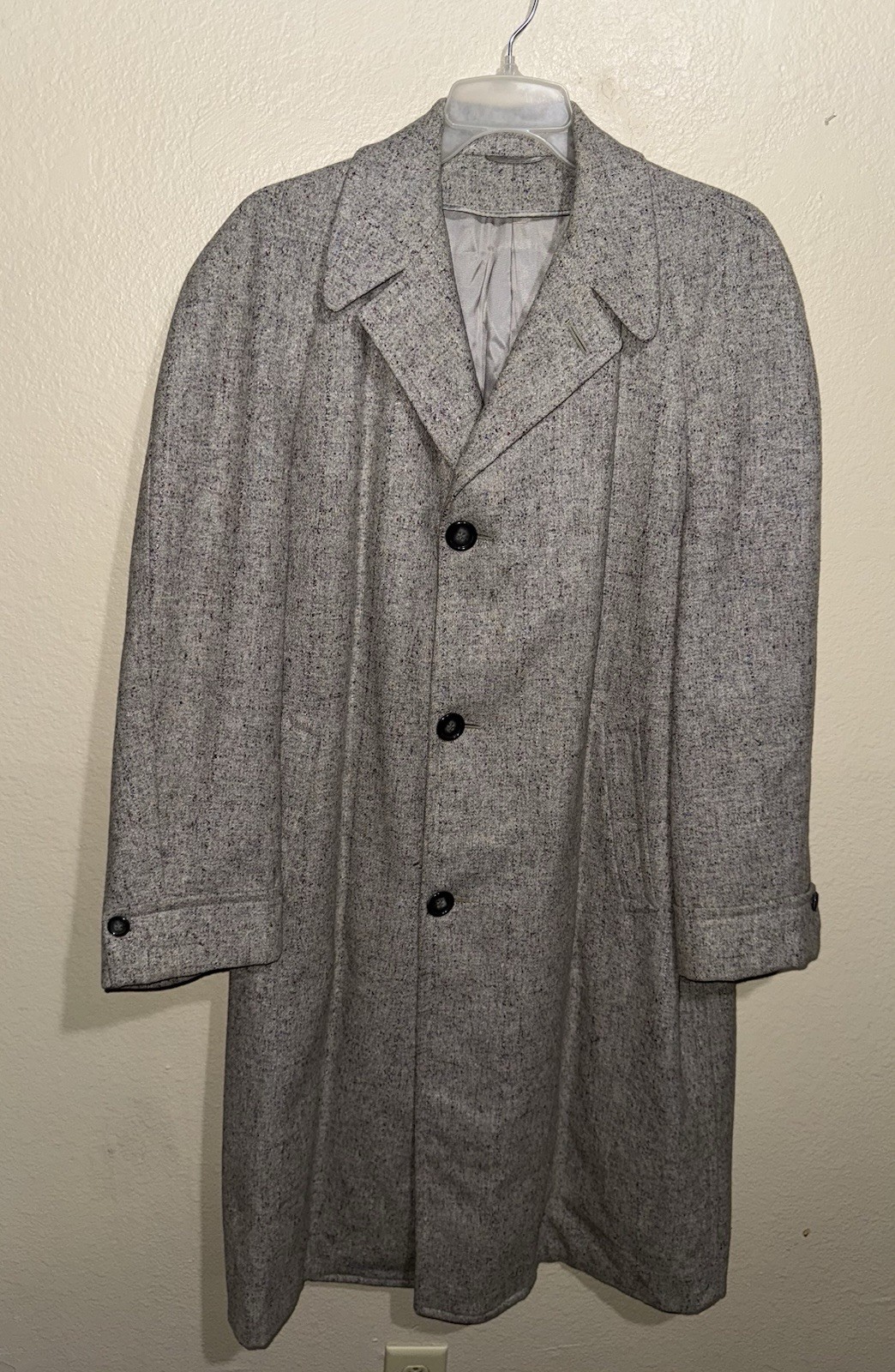 Vintage 1950s Donshire Gray Wool Fleck Overcoat 46R Large MINT Rockabilly