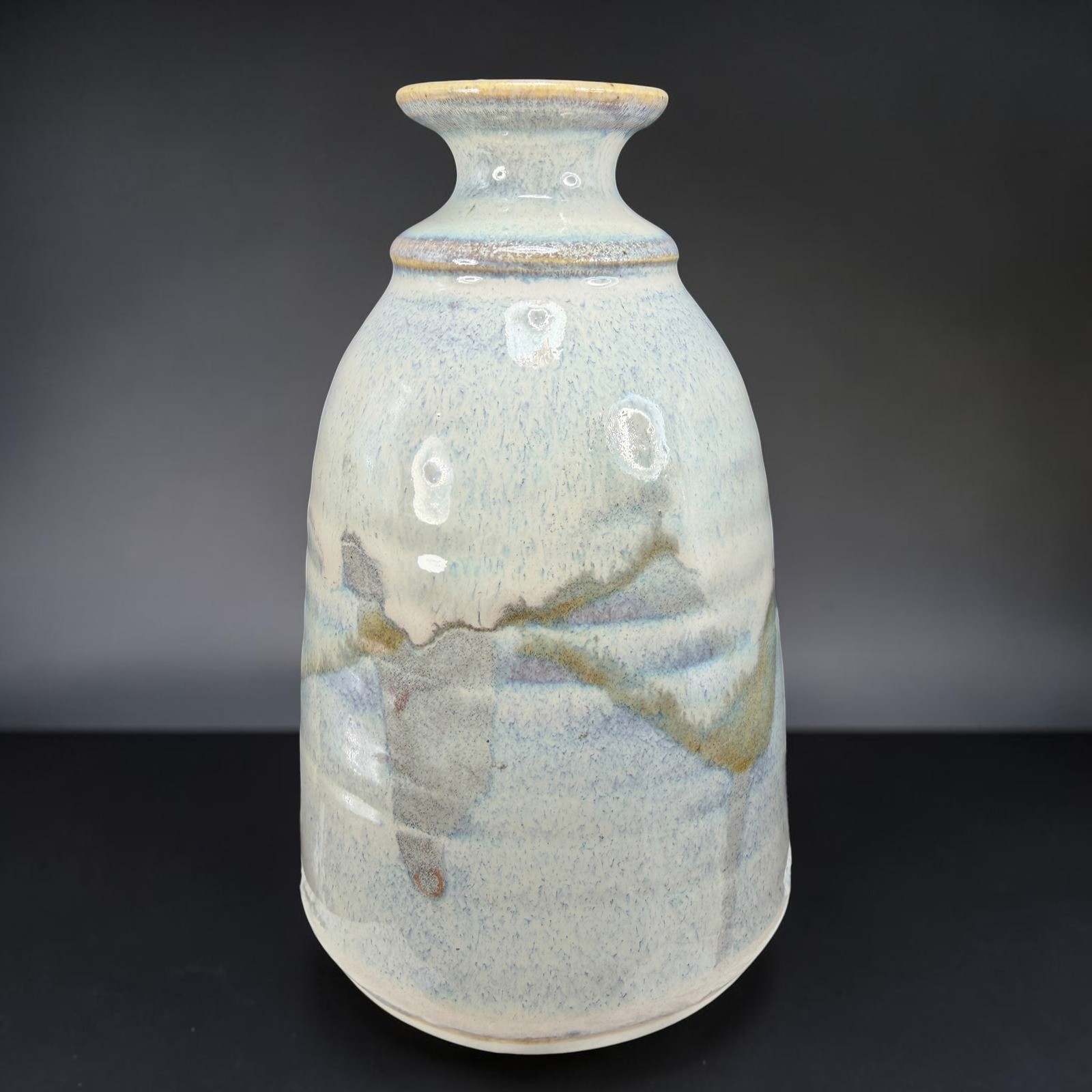 Studio Pottery Signed Vessel Vase Blue Lavender Glaze Ceramic Stoneware VTG Studio Pottery Signed Vessel Vase Blue Lavender Glaze Ceramic Stoneware VTG