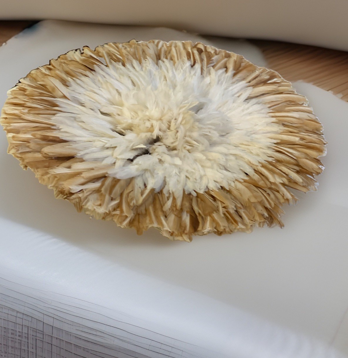 Vintage Traditional Real Feather Headdress Juju Hat Wall Hanging  Decor 21” Wide