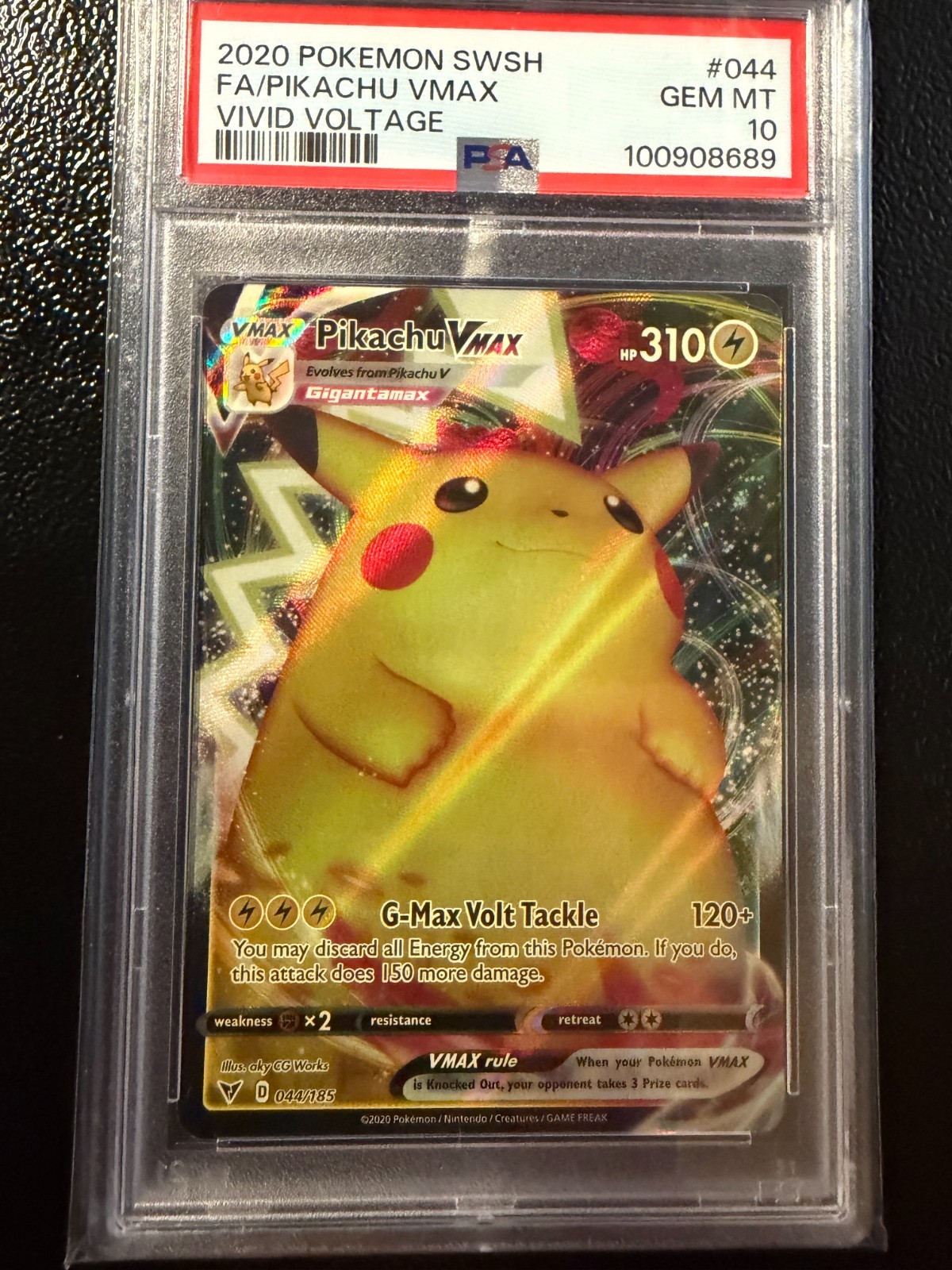 2020 POKEMON SWORD & SHIELD VIVID VOLTAGE #044 FULL ART PIKACHU VMAX PSA 10