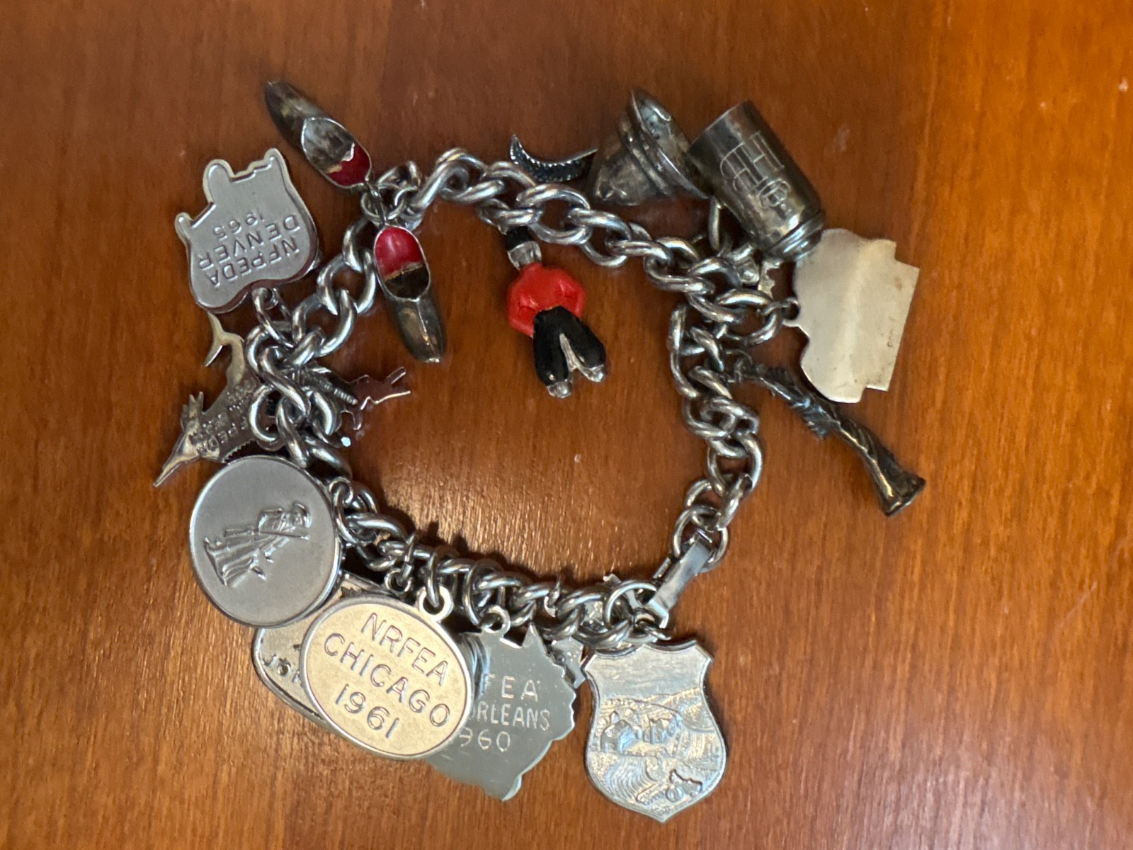 vintage charm bracelet with sterling silver charms