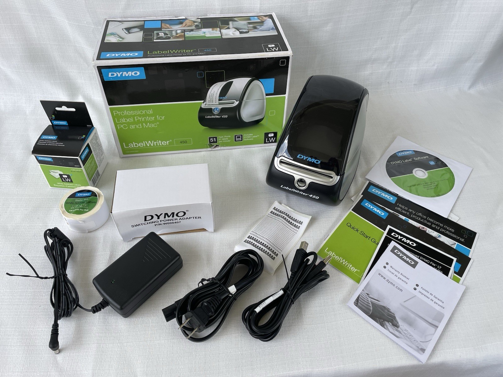Dymo LabelWriter 450 Thermal Label Printer 1750110 with Cords & Labels Tested