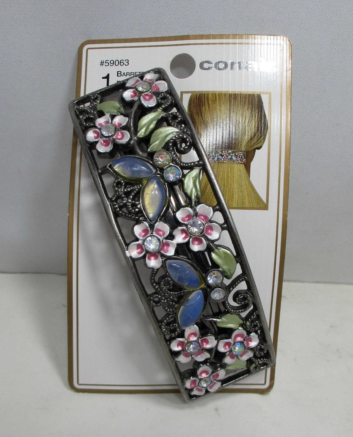 Vintage Conair #59063 Large Barrette Hairclip Filigree Enamel Floral Jewel Vintage Conair #59063 Large Barrette Hairclip Filigree Enamel Floral Jewel