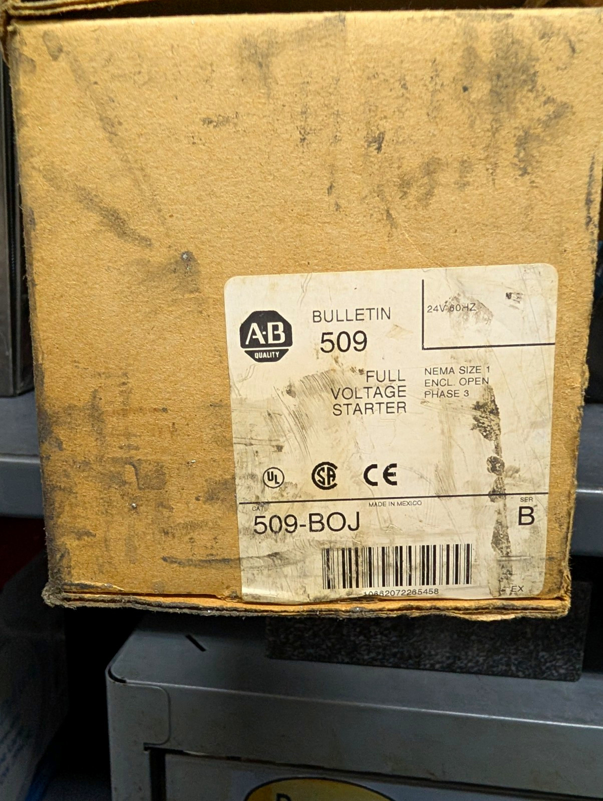 Allen-Bradley Bulletin 509 Full Voltage Starter 509-BOJ NEMA 1 Open 24V Allen-Bradley Bulletin 509 Full Voltage Starter 509-BOJ NEMA 1 Open 24V