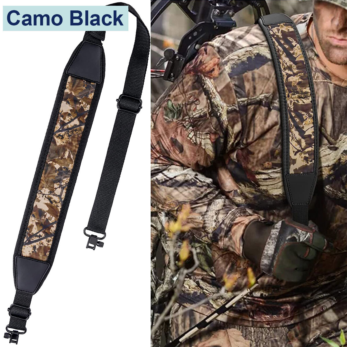 Camouflage 2 Point Rifle Gun Sling with Swivels & Neoprene Shoulder Padded Strap
