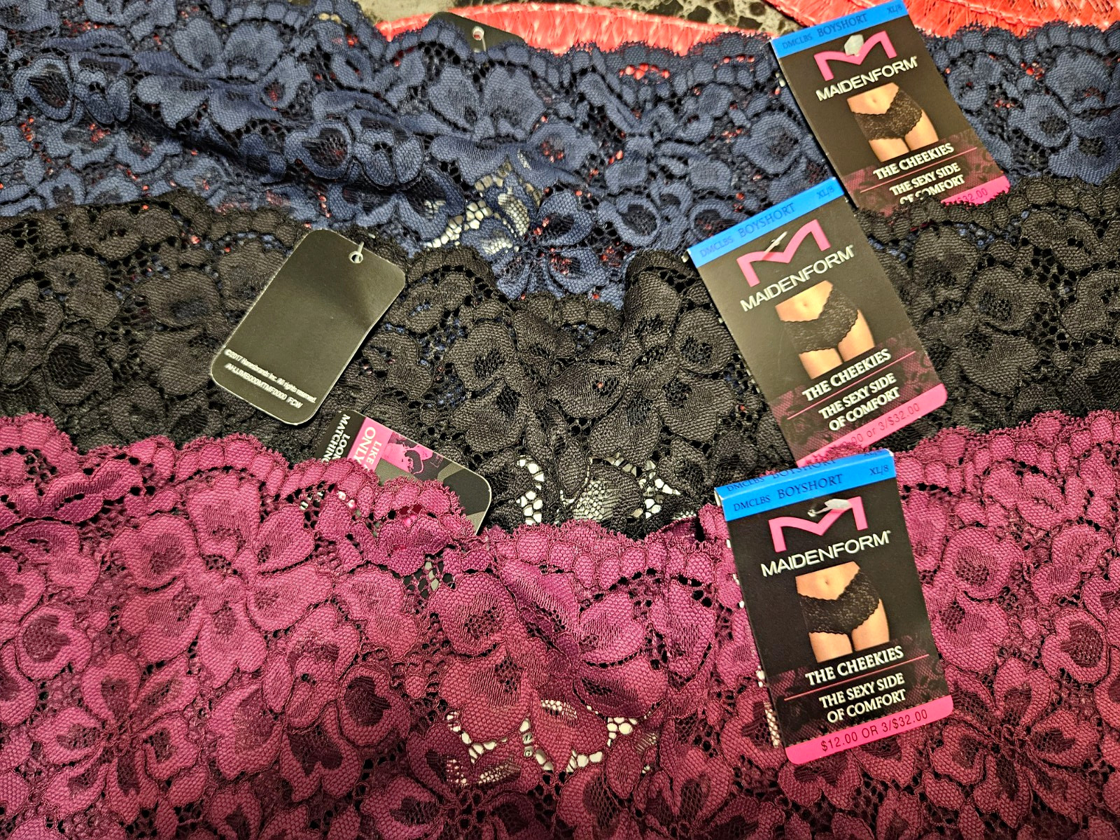 Maidenform The Cheekies Lace Floral Cheeky Boyshort Panties 3-Pack XL