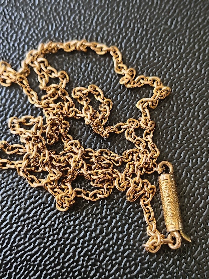 Victorian 15K Gold Hand Engraved Clasp Necklace Chain British Hallmarked Antique