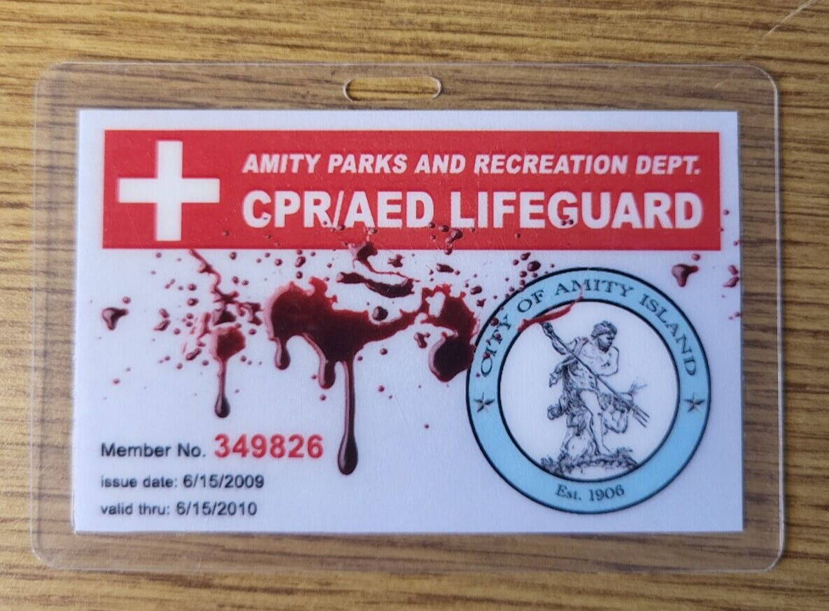 Jaws ID Badge-Amity Parks & Recreation Dept. Lifguard costume cosplay prop Jaws ID Badge-Amity Parks & Recreation Dept. Lifguard costume cosplay prop