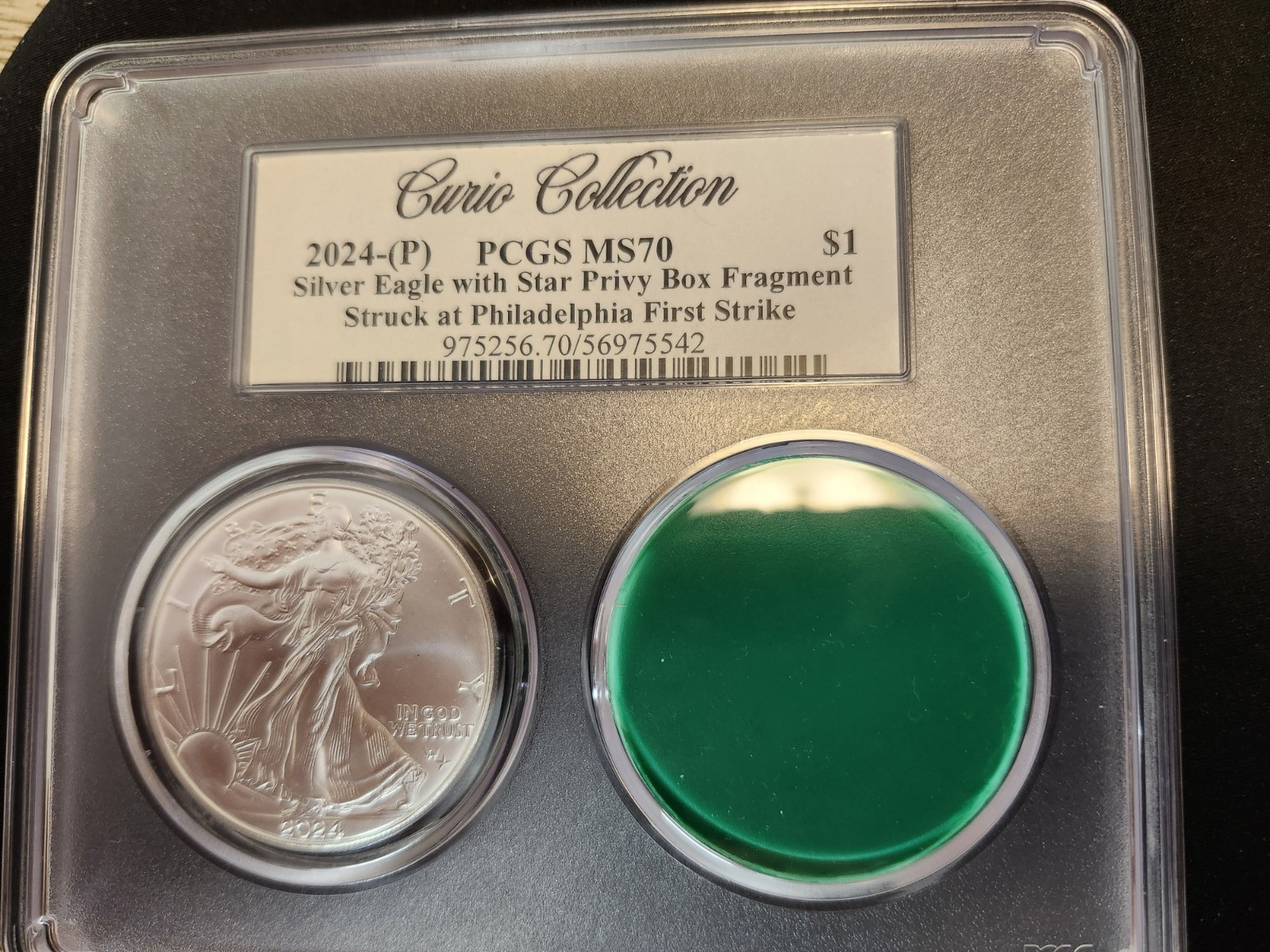 2024 P $1 Amer Silver Eagle 1oz PCGS W star privy Box Fragment MS70 2024 P $1 Amer Silver Eagle 1oz PCGS W star privy Box Fragment MS70