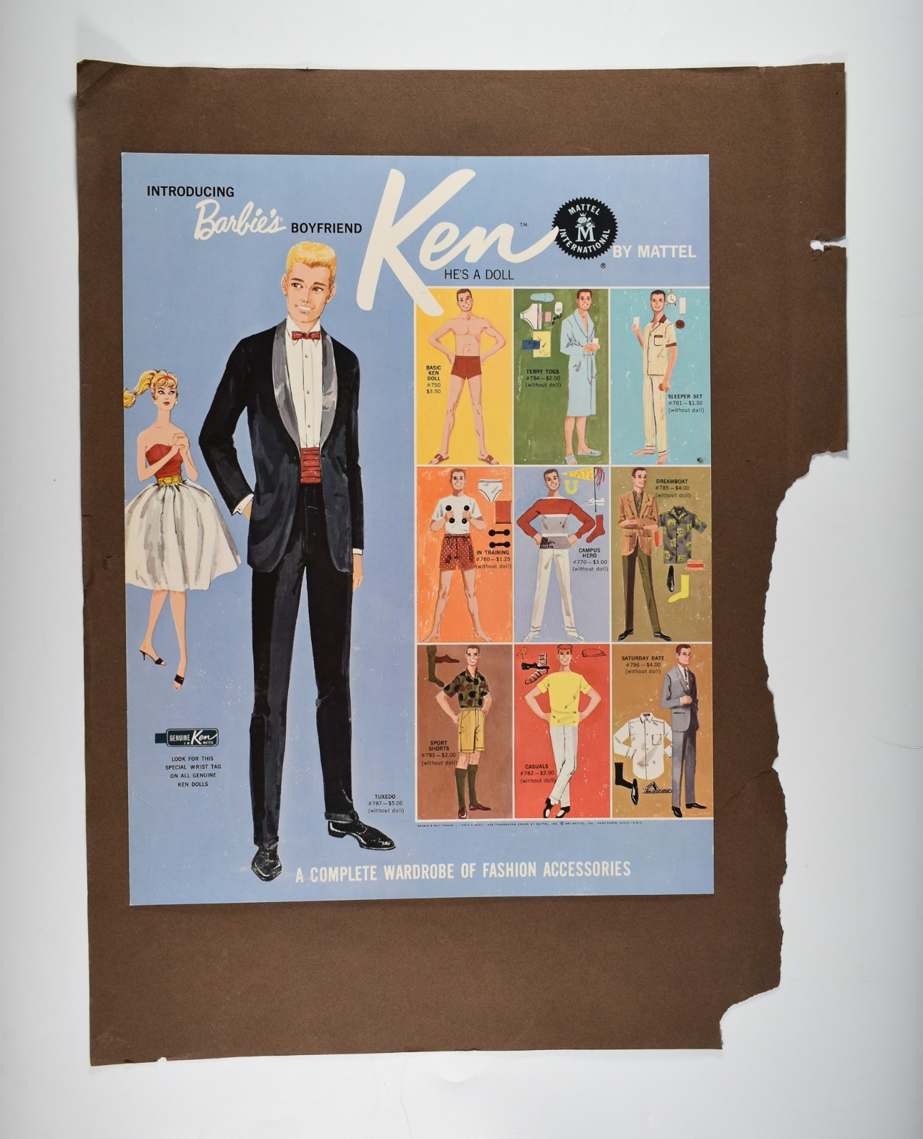Vintage 1961 Mattel Introducing Barbie's Boyfriend Ken Complete Wardrobe Poster