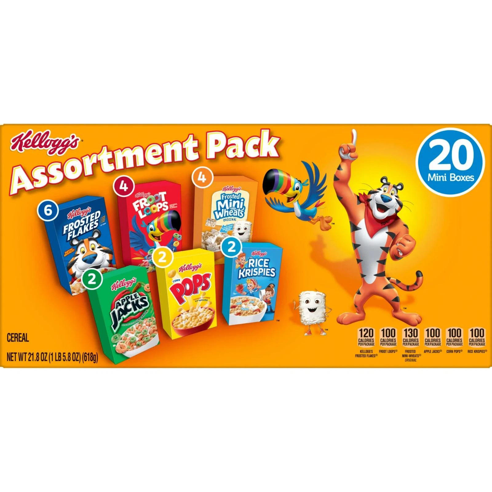 Kellogg's Assortment Pack Breakfast Cereal, Single Serve Cereal To Go, Kids Snac
