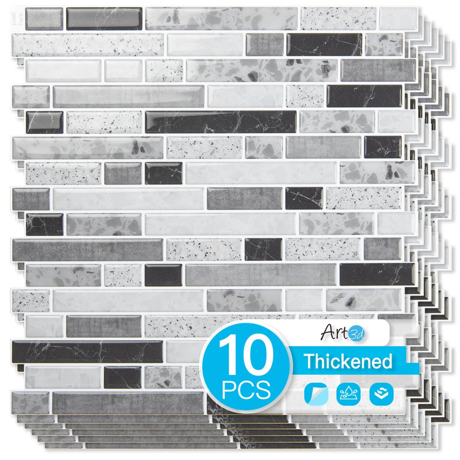 10pcs Peel and Stick Backsplash Thickened Tiles, 12\'\'x12\'\', Cover 10 Sq.Ft.