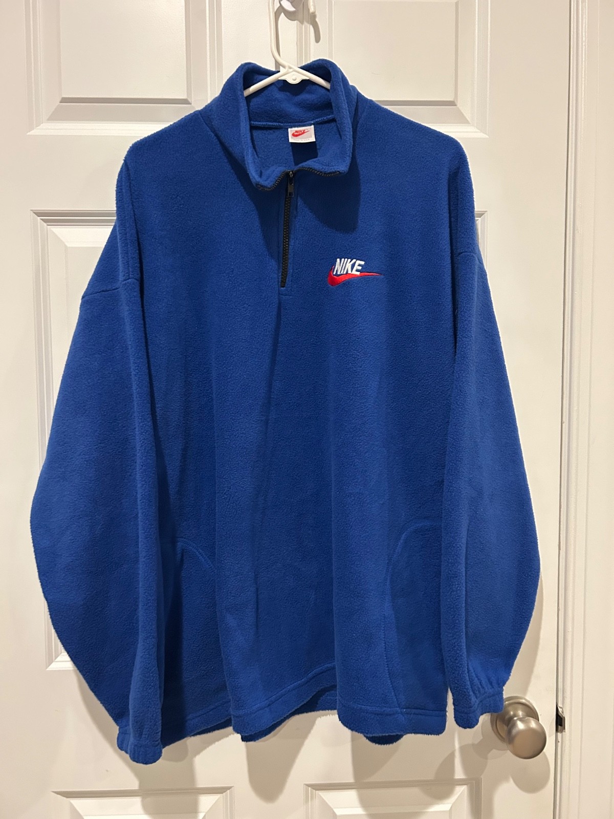 Vtg 90s Nike Fleece Half Zip Pullover Large Blue Made In USA Red Tag Sweatshirt