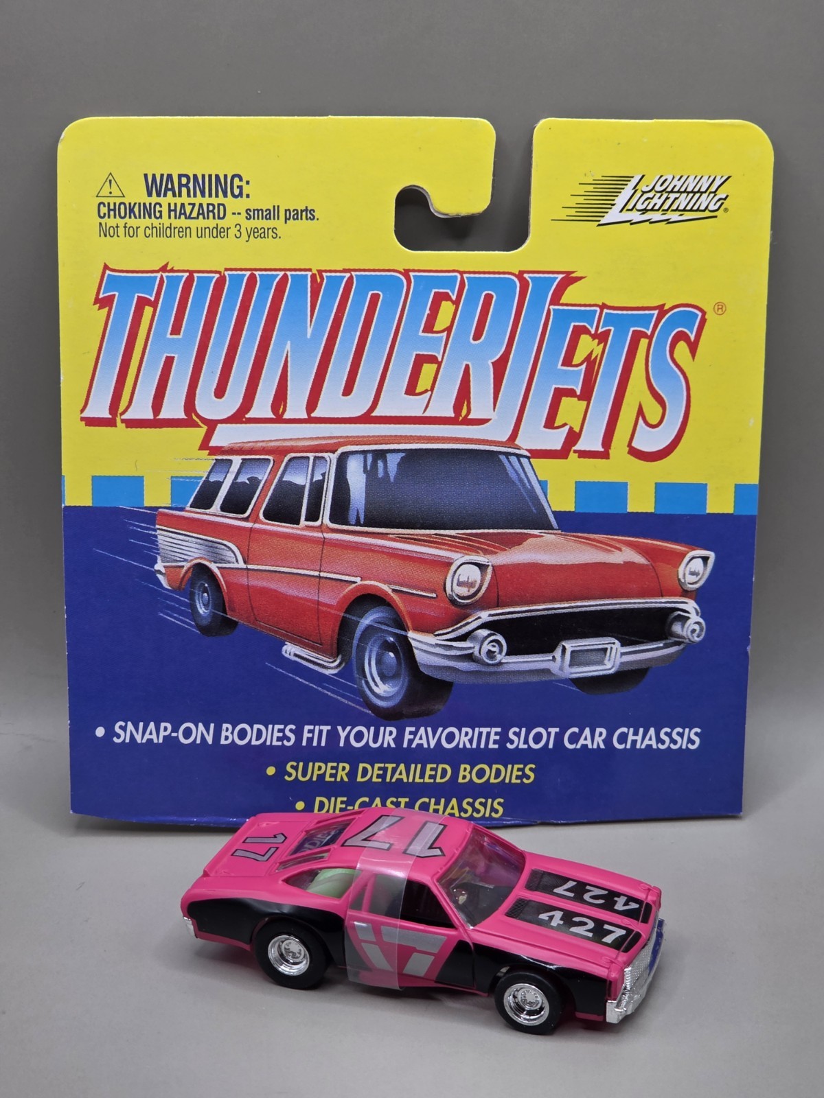 JOHNNY LIGHTNING AFX HOT PINK  #17 CHEVELLE STOCK CAR SLOT CAR BODY (PULL BACK)