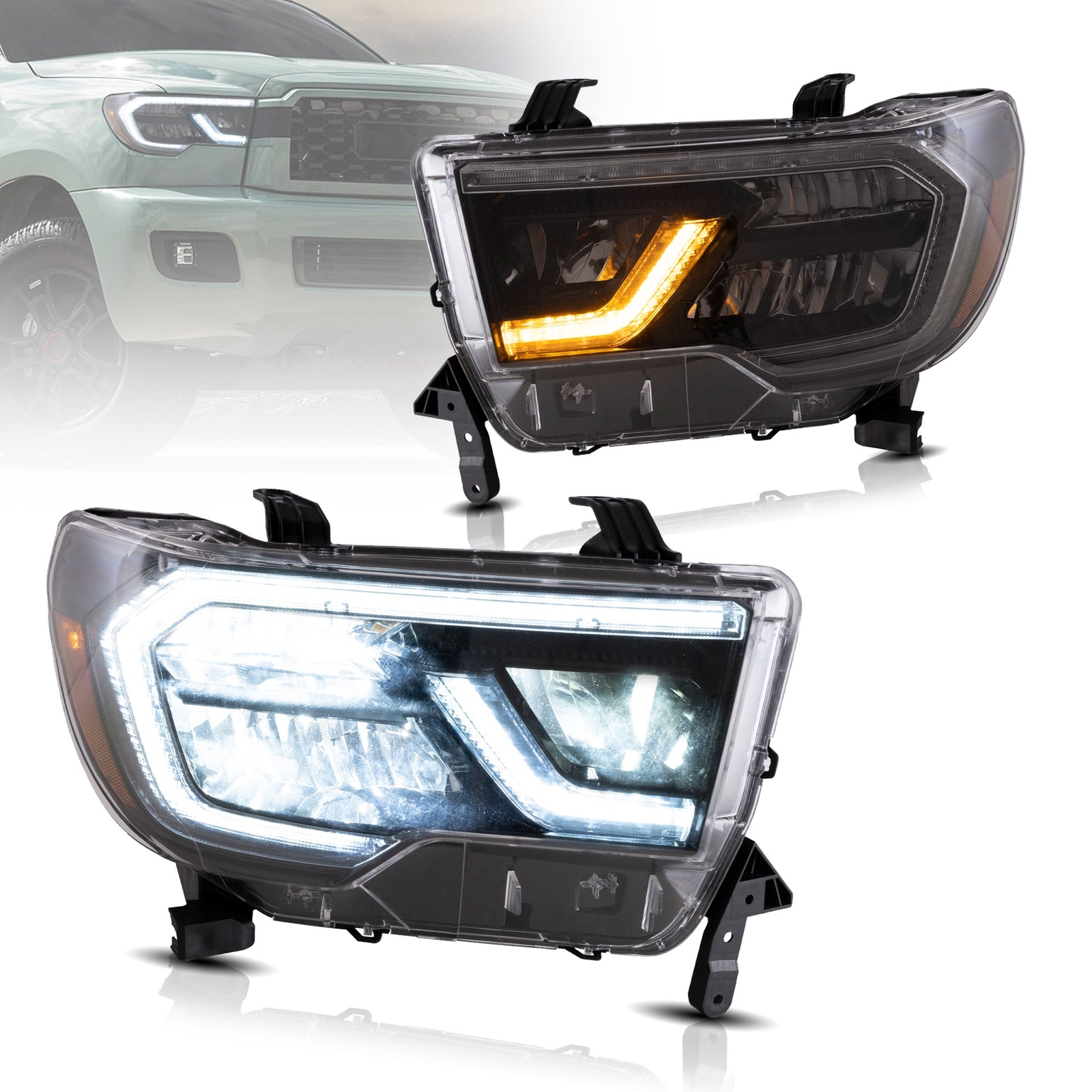 Pair LED Headlights For 2007-2013 Toyota Tundra & 2008-2020 Sequoia W/Sequential