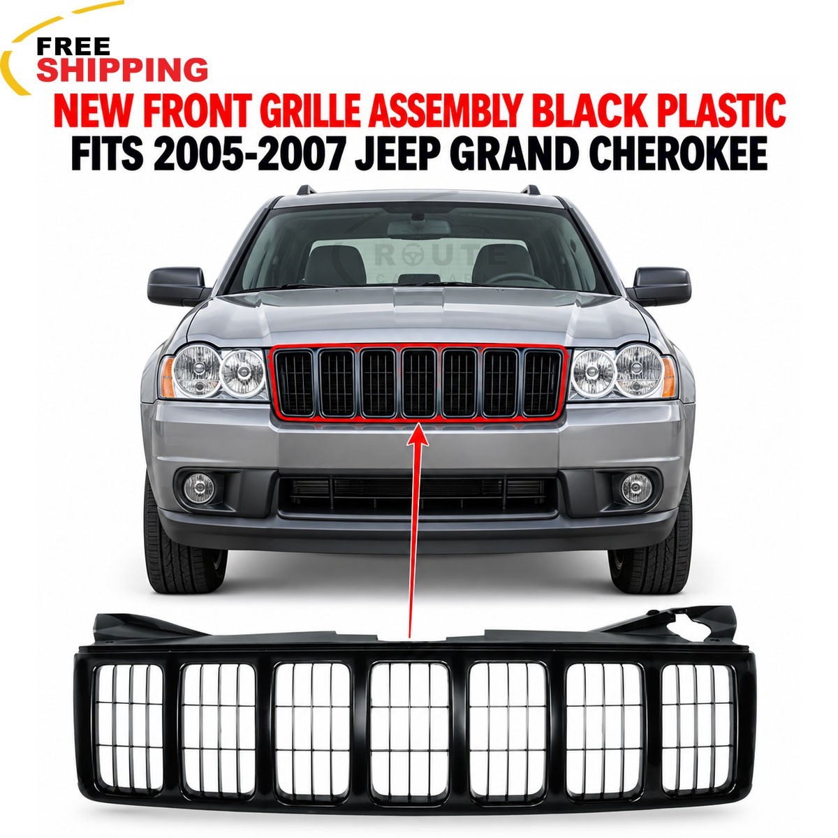 New Front Grille Assembly Black Plastic Fits 2005 2006 2007 Jeep Grand Cherokee