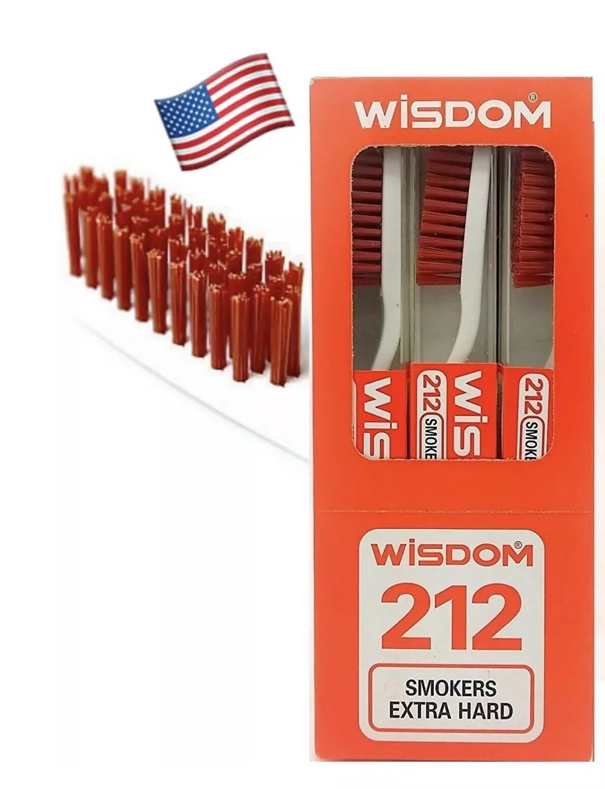 6X Wisdom 212 Smokers Extra Hard Brown Bristle Tooth Brush.USA Seller