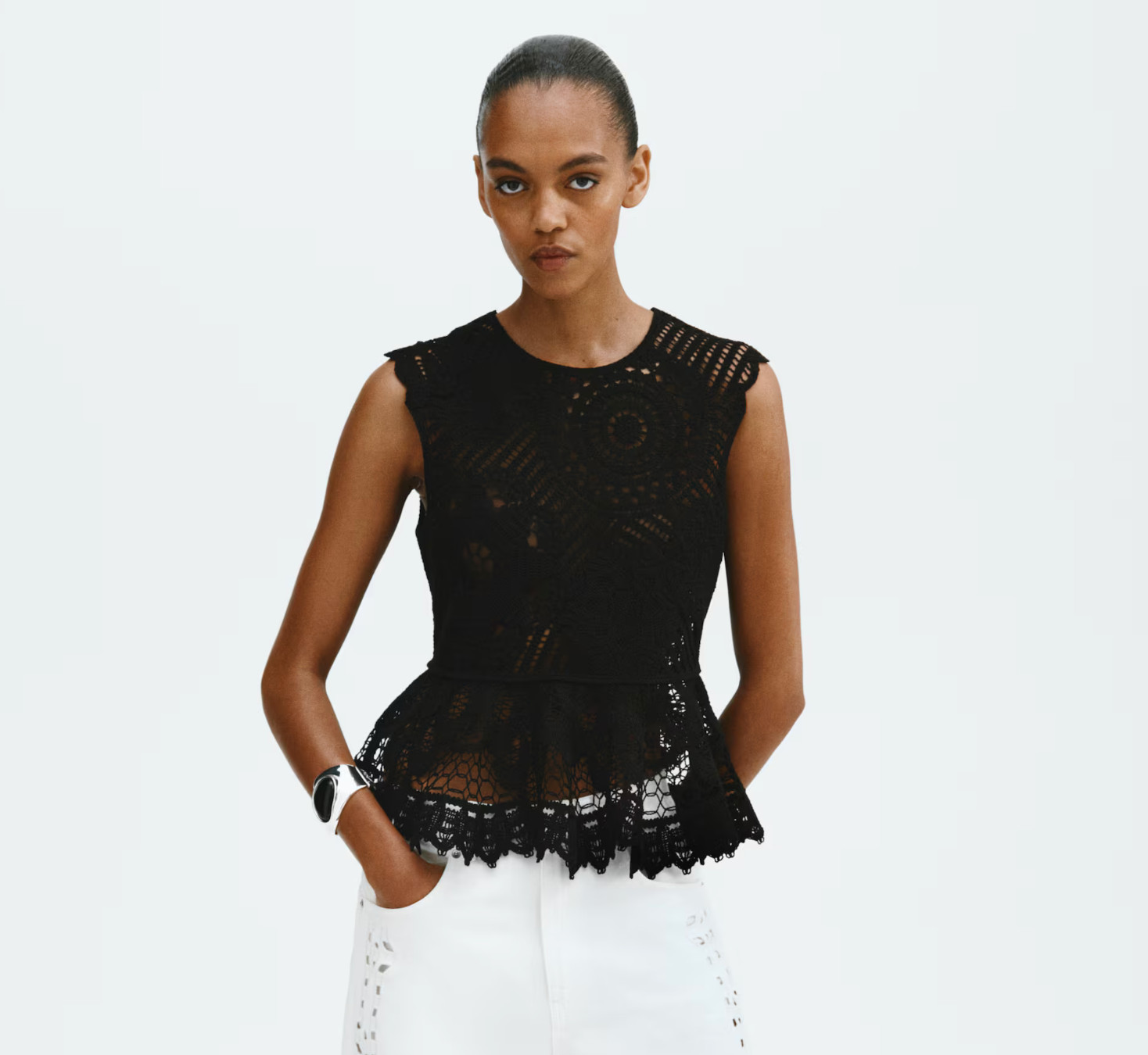 H&M Edition CROCHET-LOOK PEPLUM TOP SIZE S- SOLD OUT H&M Edition CROCHET-LOOK PEPLUM TOP SIZE S- SOLD OUT