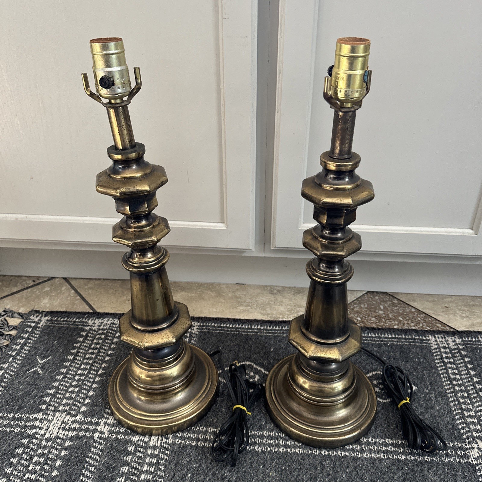 Stiffel Vintage Brass Table Lamps Pair Mid Century Modern Hollywood Regency Set2