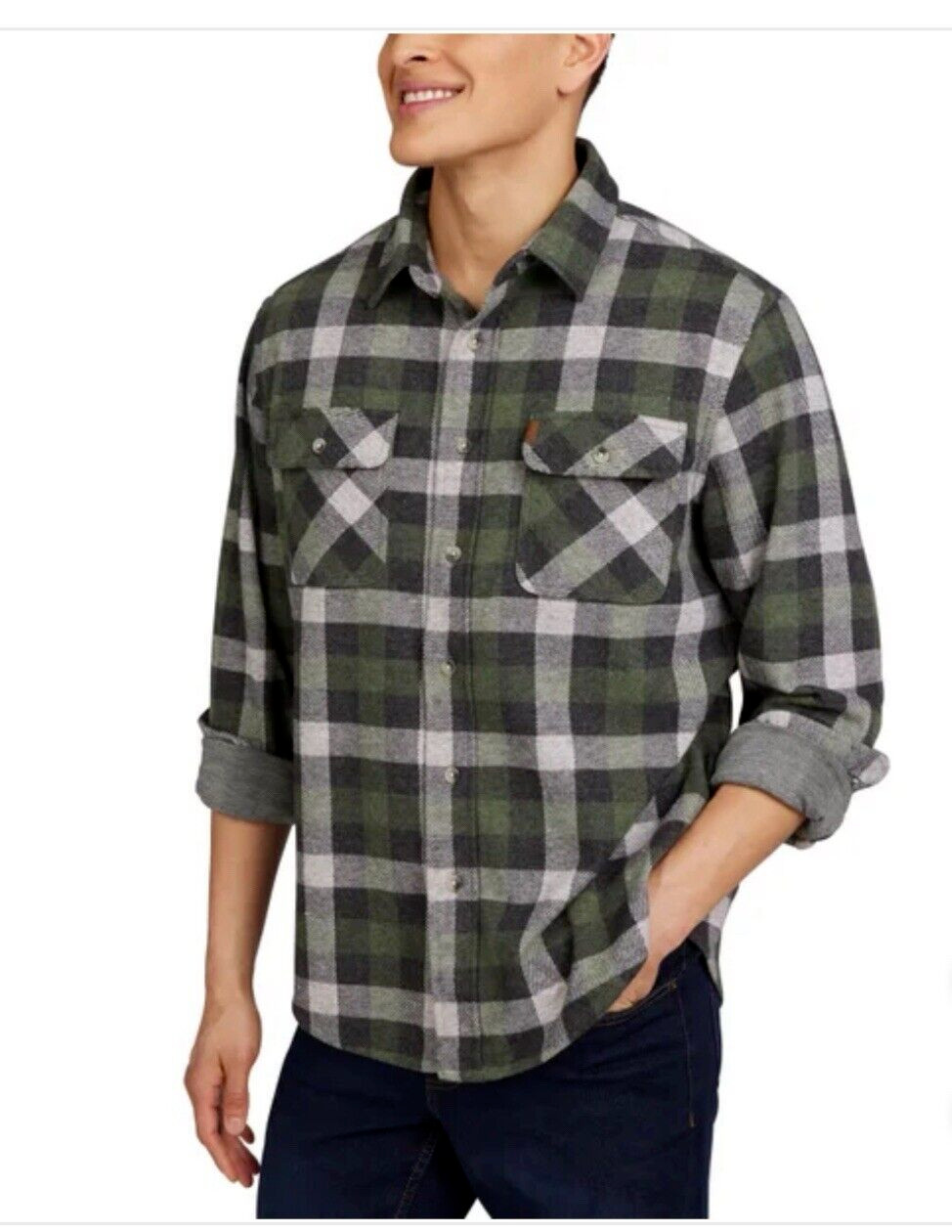Chaps Men\'s Long Sleeve The Lakeland Flannel Knit Shirt, Green Size XL Chaps Men\'s Long Sleeve The Lakeland Flannel Knit Shirt, Green Size XL