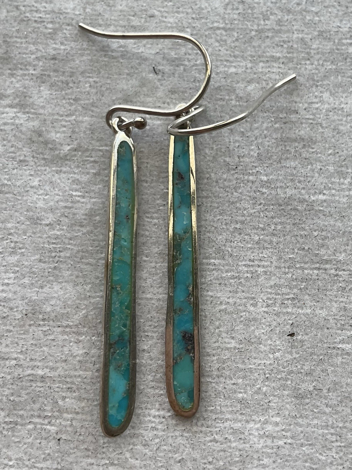 925 Sterling Silver Long Dangle Drop Turquoise Earrings Vintage Estate Jewelry
