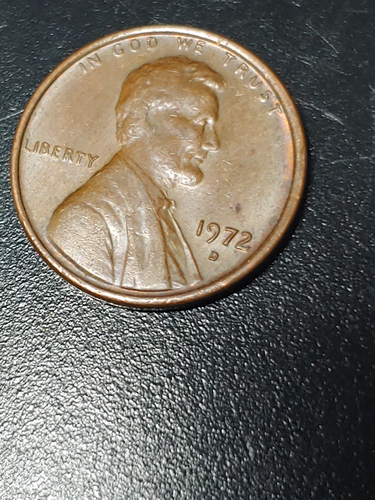 1972 D Lincoln penny error “L” on Liberty onthe Rim Original Rare Good Condition