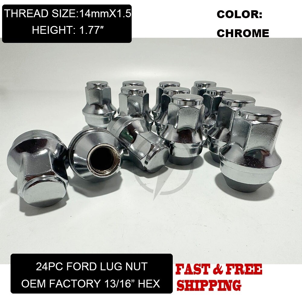 FIT FORD F-150 2015-2020 OEM REPLACEMNT SOLID LUG NUTS 14X1.5 THREAD CHROME 24PC