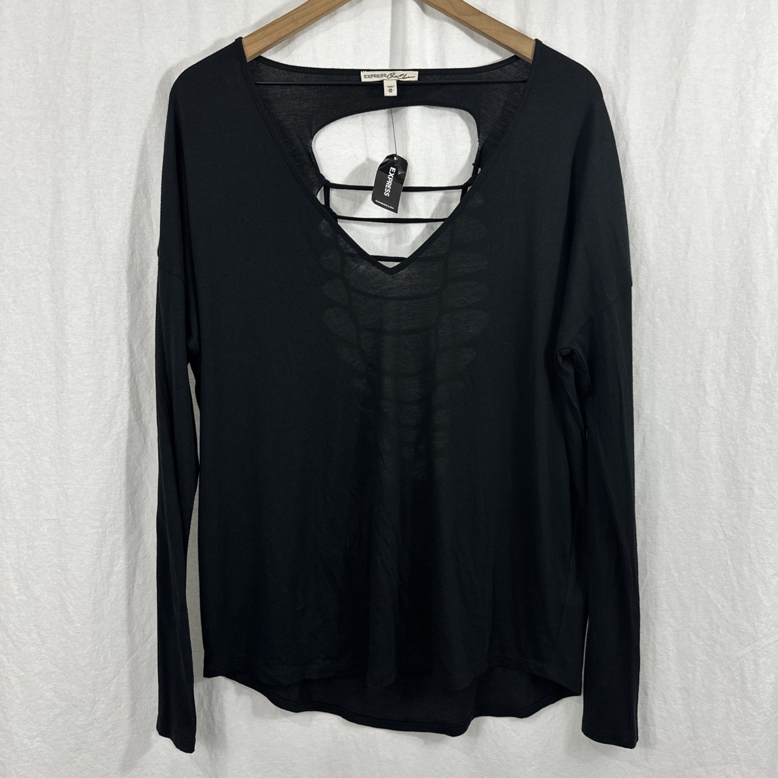 Express Y2K Black Grunge Cutout Distressed Rip Back Slouchy Top Womens M Express Y2K Black Grunge Cutout Distressed Rip Back Slouchy Top Womens M