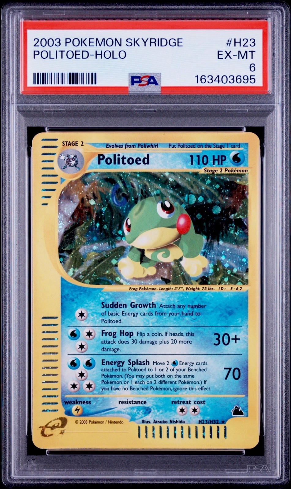 2003 Pokemon Skyridge Politoed Holo Rare H23/H32 PSA EX-MT 6 New Cert Swirl