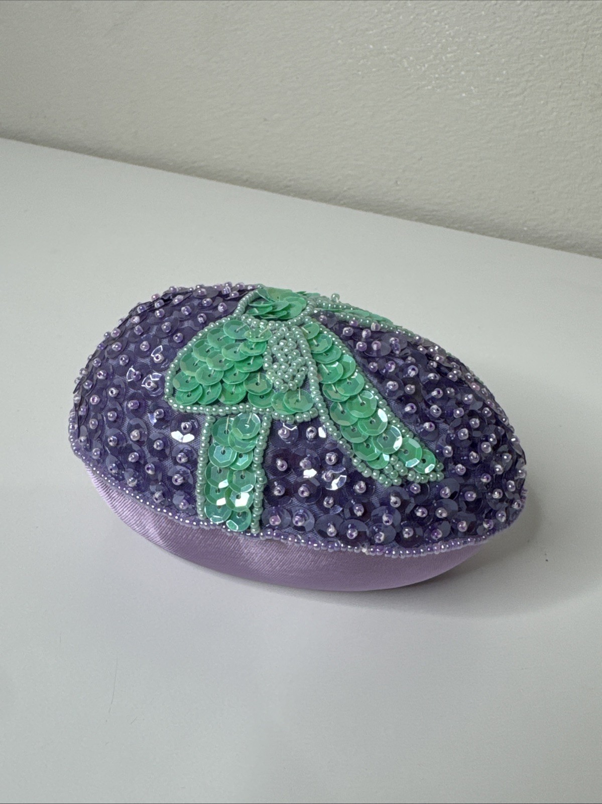 Vintage Purple Easter Egg Shaped Fillable Trinket Gift Box Beads & Sequins Bow Vintage Purple Easter Egg Shaped Fillable Trinket Gift Box Beads & Sequins Bow